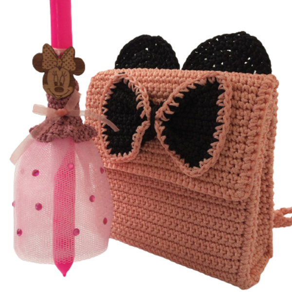 Βρεφικό σετ λαμπάδα "Ροζ ποντικίνα με χειροποίητο τσαντάκι backpack" - κορίτσι, λαμπάδες, για παιδιά, ήρωες κινουμένων σχεδίων, για μωρά