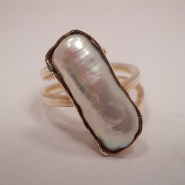 Επιχρυσο ασημενιο δακτυλιδι με μαργαριταρι Biwa - επιχρυσωμένα, ασήμι 925, σταθερά