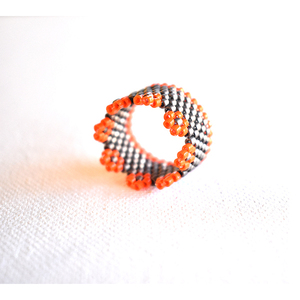Δαχτυλίδι με χάντρες Miyuji delica σε γκρι και πορτοκαλί χρώμα - δώρο, χάντρες, miyuki delica, σταθερά, μεγάλα