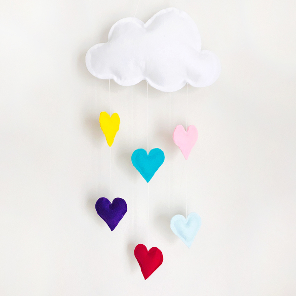 Διακοσμητικό σύννεφο με χρωματιστές καρδιές - καρδιά, κορίτσι, συννεφάκι, μόμπιλε, κρεμαστά