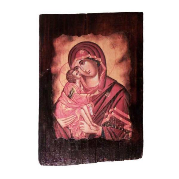 Χειροποίητη Εικόνα της Παναγίας Σε Καμένο Σανίδι - πίνακες & κάδρα