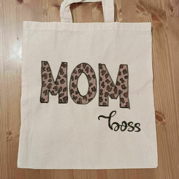 δώρο για τη μαμά πάνινη τσάντα ' mom boss ' σε animal print μοτίβο - ώμου, μαμά, tote, γιορτή της μητέρας, πάνινες τσάντες - 2