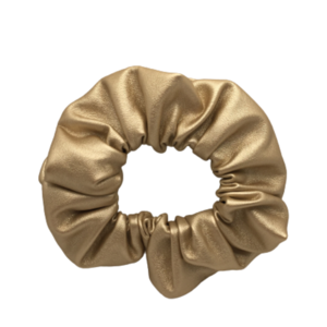 Υφασμάτινο λαστιχάκι scrunchie δερματίνη light gold - ύφασμα, χρυσό, δερματίνη, λαστιχάκια μαλλιών