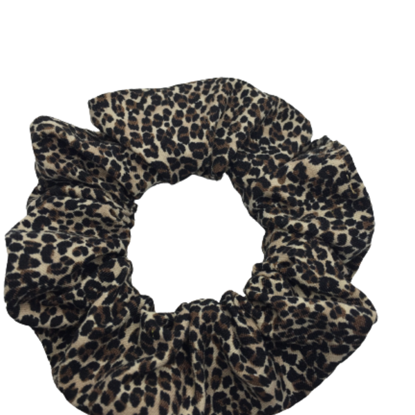 Υφασμάtινο λαστιχάκι scrunchie leopard - ύφασμα, animal print, μαλλιά, λαστιχάκια μαλλιών - 2