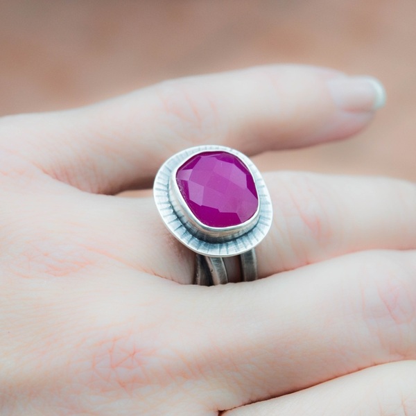Ασημένιο δαχτυλίδι με Χαλκηδόνιο (Pink Chalcedony) - ασήμι, ημιπολύτιμες πέτρες, ασήμι 925, σταθερά - 2