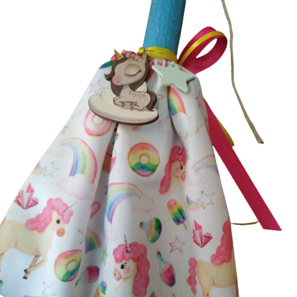 Λαμπάδα κοριτσίστικη 30cm Candy Unicorn ξύλινο στοιχείο - κορίτσι, λαμπάδες, μονόκερος, για παιδιά - 3