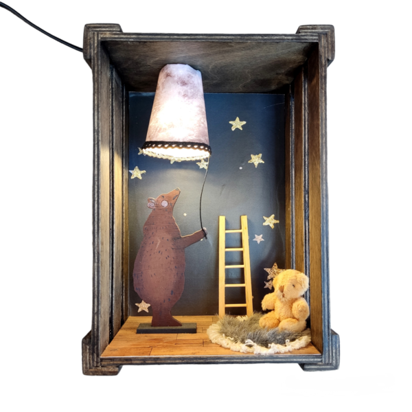 Ξύλινο χειροποίητο διακοσμητικό φωτιστικό με θέμα καφέ αρκούδα - κορίτσι, αγόρι, πορτατίφ, γενέθλια, δώρο για βάφτιση, παιδικά φωτιστικά