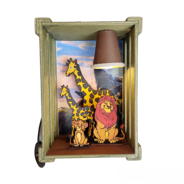 Ξύλινο χειροποίητο διακοσμητικό φωτιστικό με θέμα ο βασιλιάς των λιονταριών - κορίτσι, αγόρι, πορτατίφ, γενέθλια, δώρο για βάφτιση, παιδικά φωτιστικά
