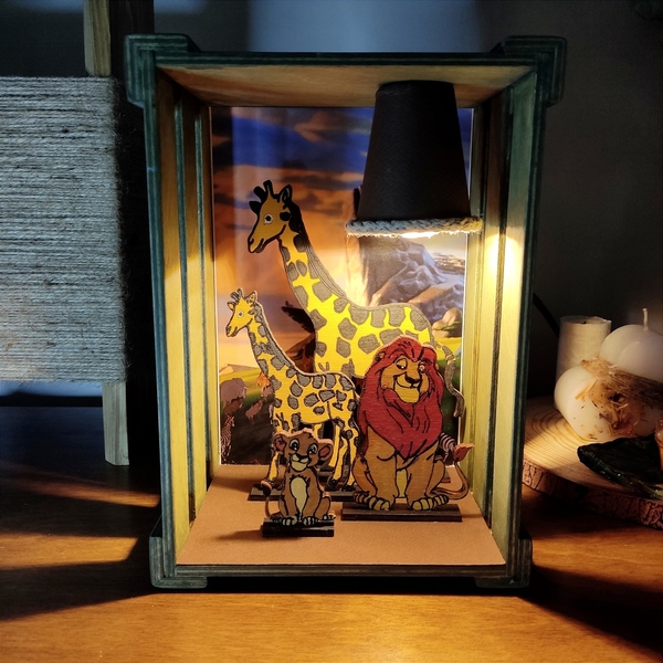 Ξύλινο χειροποίητο διακοσμητικό φωτιστικό με θέμα ο βασιλιάς των λιονταριών - κορίτσι, αγόρι, πορτατίφ, γενέθλια, δώρο για βάφτιση, παιδικά φωτιστικά - 4