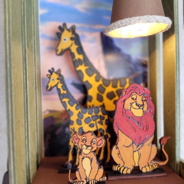 Ξύλινο χειροποίητο διακοσμητικό φωτιστικό με θέμα ο βασιλιάς των λιονταριών - κορίτσι, αγόρι, πορτατίφ, γενέθλια, δώρο για βάφτιση, παιδικά φωτιστικά - 5
