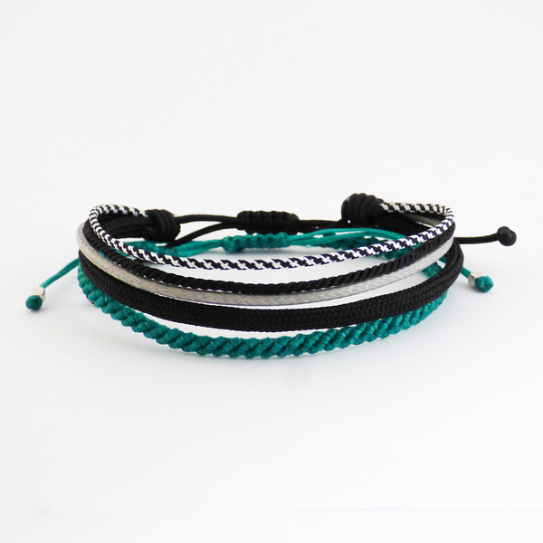 Ανδρικό βραχιόλι set 2 macrame green / 4cords - βραχιόλια, σετ, δώρα για άντρες, χειροποίητα - 3