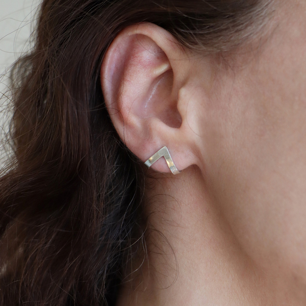 Ασημένια σκουλαρίκια Λ τρίγωνα 925 ear cuffs - ασήμι, γεωμετρικά σχέδια, μικρά, ear cuffs - 5