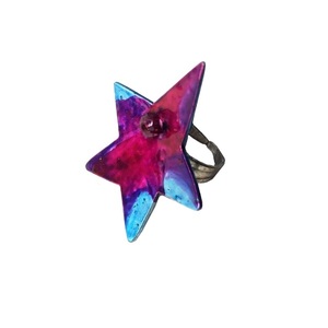 Χρωματισμένο Δαχτυλίδι "Αστέρι" - αλπακάς, αστέρι, μεγάλα, αυξομειούμενα, φθηνά