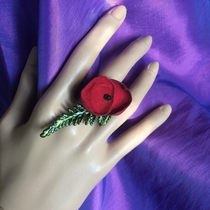 Χρωματισμένο δαχτυλίδι "Φύλλο με λουλούδι" - δέρμα, ορείχαλκος, λουλούδι, μεγάλα, αυξομειούμενα, φθηνά - 2