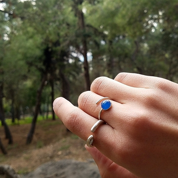 Δαχτυλίδι από Ασήμι ανακυκλωμένο με μπλε πέτρα - ασήμι, ασήμι 925, μικρά, boho, αυξομειούμενα - 3