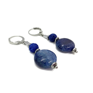 Σκουλαρίκια με μπλε Αχάτη - ημιπολύτιμες πέτρες, αχάτης, αιματίτης, ατσάλι, κρεμαστά