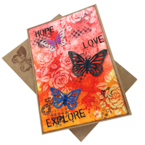 Κάρτα mixed media με πεταλούδες - γενική χρήση, γενέθλια, πεταλούδες, πεταλούδα