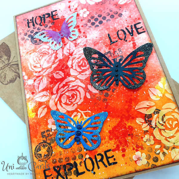 Κάρτα mixed media με πεταλούδες - πεταλούδα, γενέθλια, πεταλούδες, γενική χρήση - 2