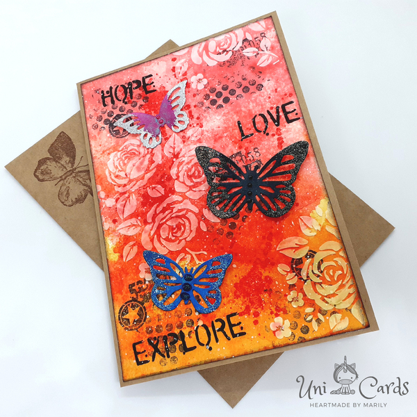 Κάρτα mixed media με πεταλούδες - πεταλούδα, γενέθλια, πεταλούδες, γενική χρήση - 3
