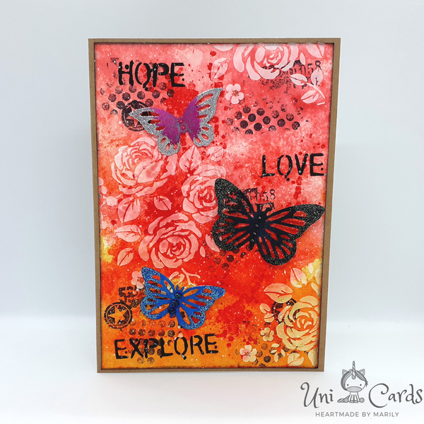 Κάρτα mixed media με πεταλούδες - πεταλούδα, γενέθλια, πεταλούδες, γενική χρήση - 4