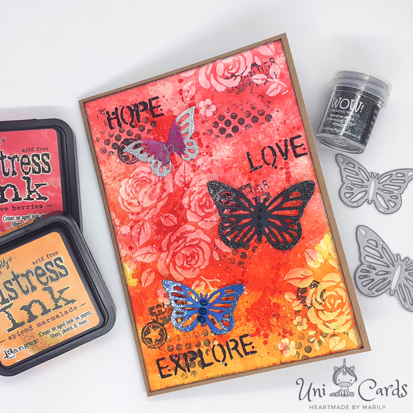 Κάρτα mixed media με πεταλούδες - πεταλούδα, γενέθλια, πεταλούδες, γενική χρήση - 5