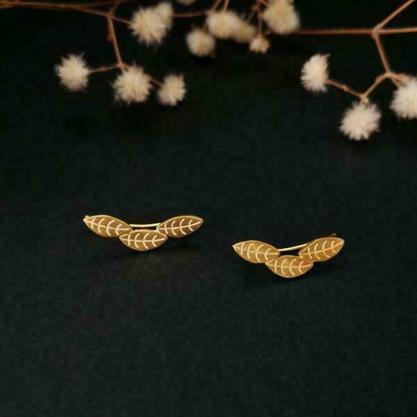 Ear cuffs χρυσά σκουλαρίκια φύλλα Ear climber earrings σε ασήμι 925 - statement, ασήμι, σταγόνα, επάργυρα, γεωμετρικά σχέδια, φύλλο, romantic, minimal, μικρά, boho, ethnic - 4