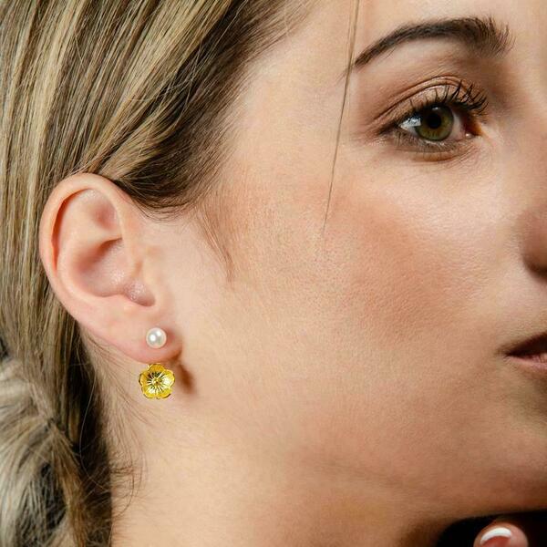 Ασημένια σκουλαρίκια μαργαριτάρια λουλούδι ear jacket earrings pearl - ασήμι, επιχρυσωμένα