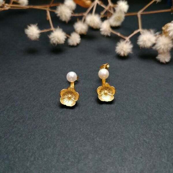 Ασημένια σκουλαρίκια μαργαριτάρια λουλούδι ear jacket earrings pearl - ασήμι, επιχρυσωμένα - 2