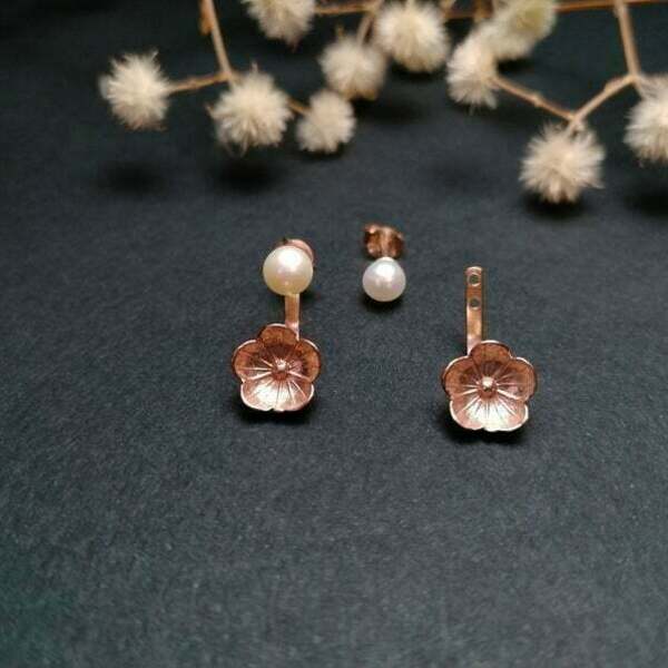 Ασημένια σκουλαρίκια μαργαριτάρια λουλούδι ear jacket earrings pearl - ασήμι, επιχρυσωμένα - 5