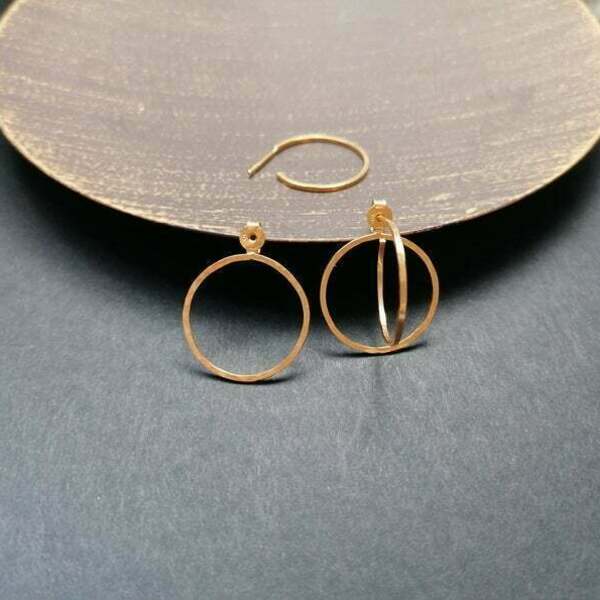 Σκουλαρίκια διπλοί κρίκοι από ασήμι 925 bouble hoop earrings jacket - ασήμι, επιχρυσωμένα, μικρά - 2