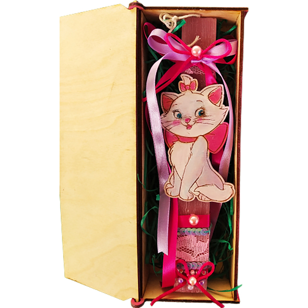 Λαμπαδάκι "Γατούλα" ξυστό πλακέ αρωματικό σε ξύλινο κουτί (22cm) - κορίτσι, λαμπάδες, γατούλα, για παιδιά, ήρωες κινουμένων σχεδίων - 2