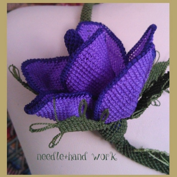Κοντό κολιέ φριβολιτέ "Purple Flower" - τσόκερ, κοντά, λουλούδι, boho - 5