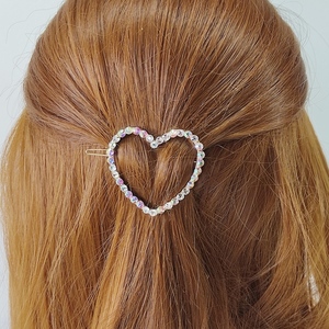 Μπαρέτα για τα μαλλιά καρδιά με στρας - καρδιά, μέταλλο, μοδάτο, με στρας, hair clips - 2