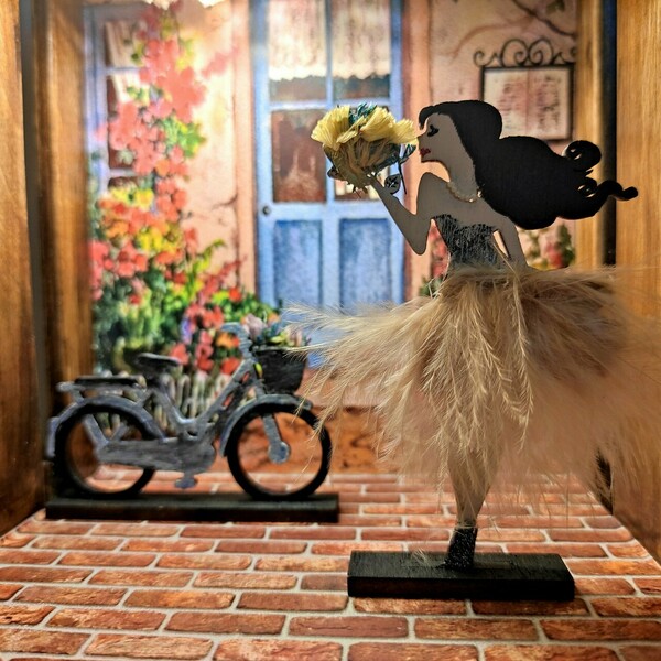 Ξύλινο χειροποίητο διακοσμητικό φωτιστικό ραντεβού με ποδήλατο - πορτατίφ, τοίχου, επέτειος, δώρα για γυναίκες - 2