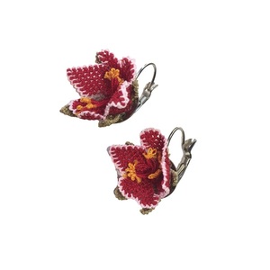 Σκουλαρίκια φριβολιτέ "Red Blossom" - λουλούδι, μικρά, boho, κρεμαστά