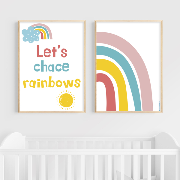 Εκτυπώσιμο σετ 2 αφισών για παιδικό δωμάτιο ''Let's chase rainbows'' - αφίσες, δώρα για μωρά, δωμάτιο παιδιών - 4