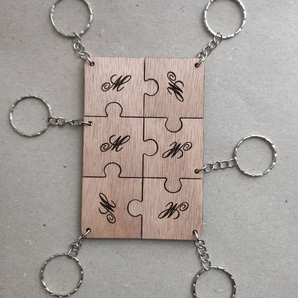 Ξύλινο μπρελόκ puzzle με 6 κομμάτια και μονογράμματα - ξύλο, μονογράμματα, σπιτιού, μπρελοκ κλειδιών - 2