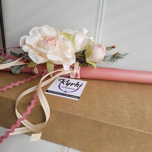 Λαμπάδα dusty pink 39 cm με υφασμάτινα λουλούδια - κορίτσι, λουλούδια, λαμπάδες - 5