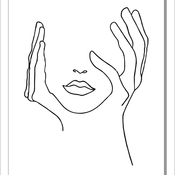 Γυναικείο πρόσωπο, γραμμικό σχέδιo έτοιμο για εκτύπωση! - διακόσμηση, minimal - 2
