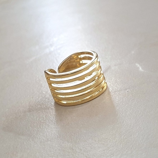 Δαχτυλίδι wide band πολύσειρο ανοιγόμενο ασήμι 925 με χρυσό επιχρύσωμα - επιχρυσωμένα, ασήμι 925, μεγάλα, αυξομειούμενα, φθηνά - 4