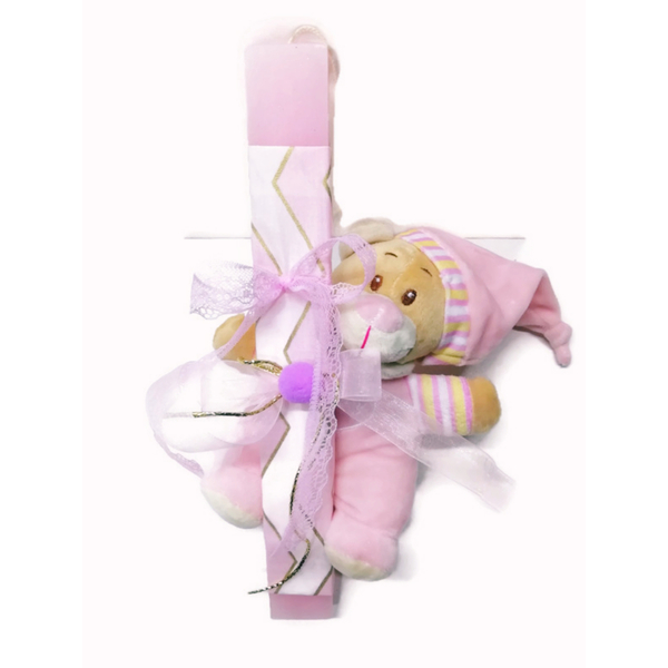 Βρεφική λαμπάδα bebe ροζ αρκουδάκι κουδουνίστρα - κορίτσι, λαμπάδες, λούτρινα, για παιδιά, για μωρά