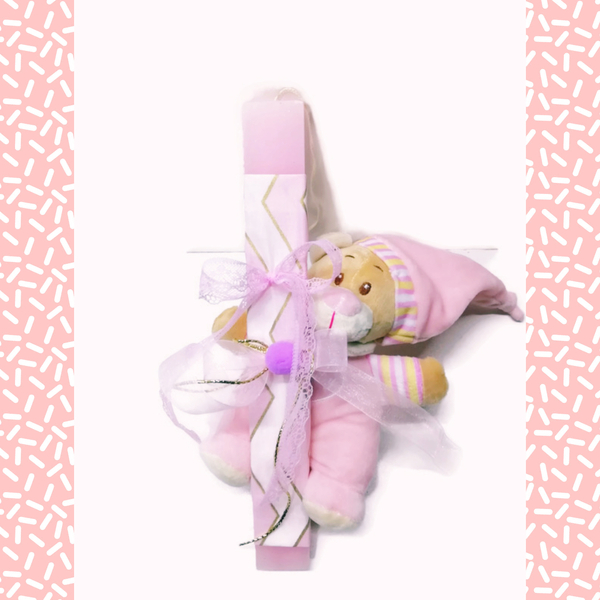 Βρεφική λαμπάδα bebe ροζ αρκουδάκι κουδουνίστρα - κορίτσι, λαμπάδες, λούτρινα, για παιδιά, για μωρά - 2