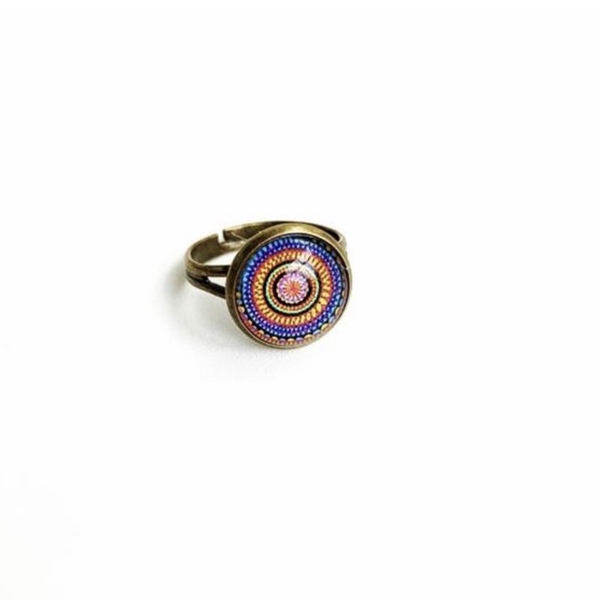 Ορειχάλκινο Δαχτυλίδι Μάνταλα - Ρυθμιζόμενο Πολύχρωμο Έθνικ Δαχτυλίδι - γυαλί, ορείχαλκος, ethnic, αυξομειούμενα