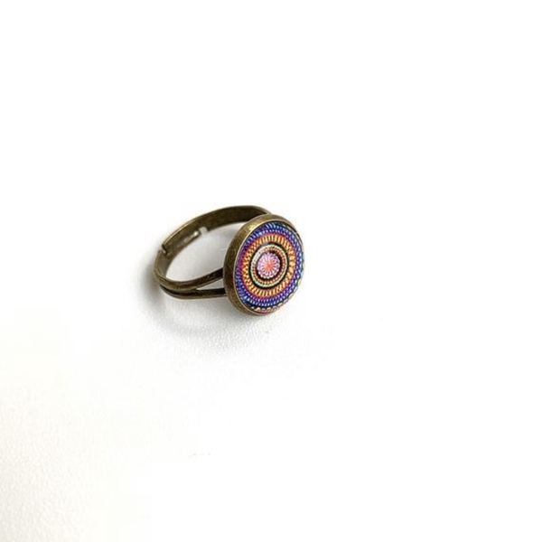 Ορειχάλκινο Δαχτυλίδι Μάνταλα - Ρυθμιζόμενο Πολύχρωμο Έθνικ Δαχτυλίδι - γυαλί, ορείχαλκος, ethnic, αυξομειούμενα - 4