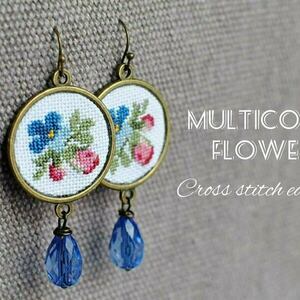 Κεντητά σκουλαρίκια Multicolors Flowers - κεντητά, ορείχαλκος, λουλούδια, κρεμαστά - 2