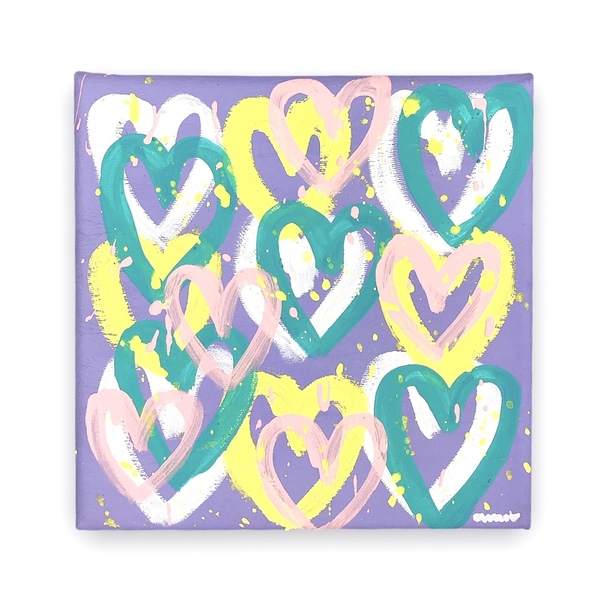Πίνακας ζωγραφικής μωβ με καρδιές - πίνακες & κάδρα, καρδιά, αγάπη, πίνακες ζωγραφικής