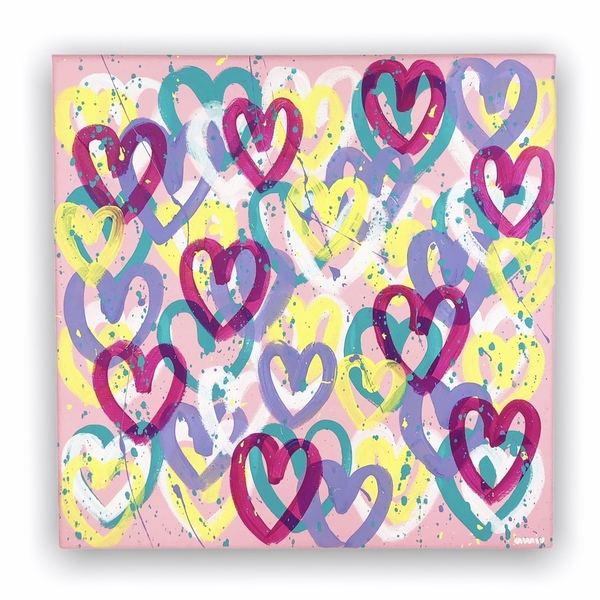 Πίνακας ζωγραφικής ροζ με καρδίες - πίνακες & κάδρα, καρδιά, αγάπη, πίνακες ζωγραφικής
