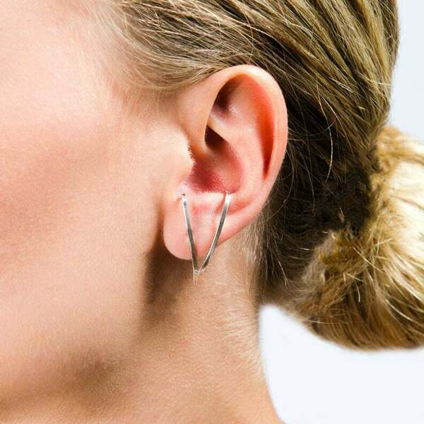 Ear cuff ασημένια σκουλαρίκια, minimalist huggie earrings studs - ασήμι, επιχρυσωμένα, γεωμετρικά σχέδια, ear cuffs, κρεμαστά