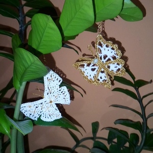Μονό σκουλαρίκι πεταλούδα λευκή - πεταλούδα, κρεμαστά, μεγάλα, πλεκτά - 3