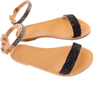 Χειροποίητα γυναικεία σανδάλια με μαύρους λίθους από δέρμα - δέρμα, φλατ, ankle strap - 3
